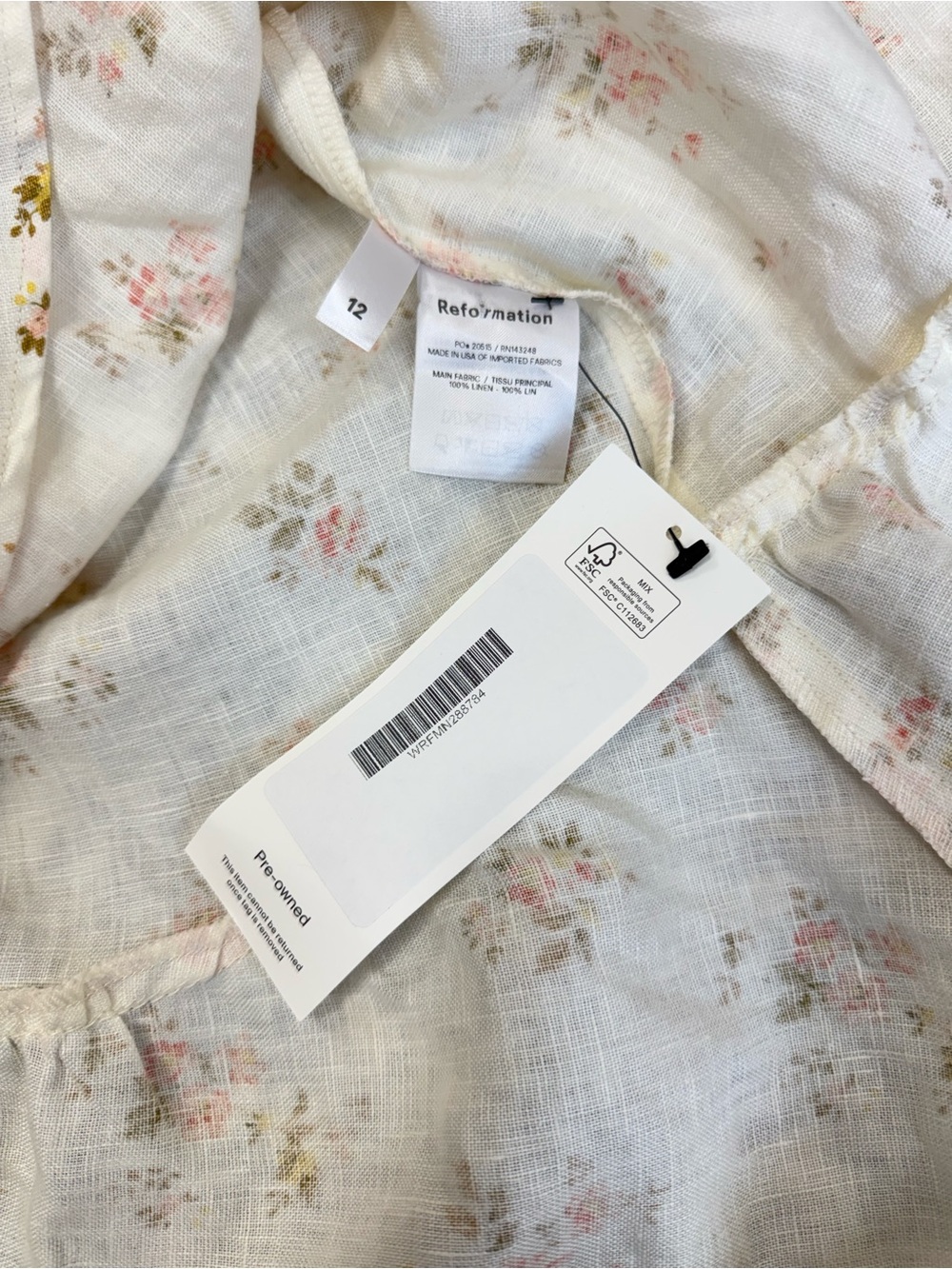 NWOT Reformation Vale Ribbon Floral Linen Ruffle Midi Dress Sz 12 Mildred Print - Picture 6 of 13